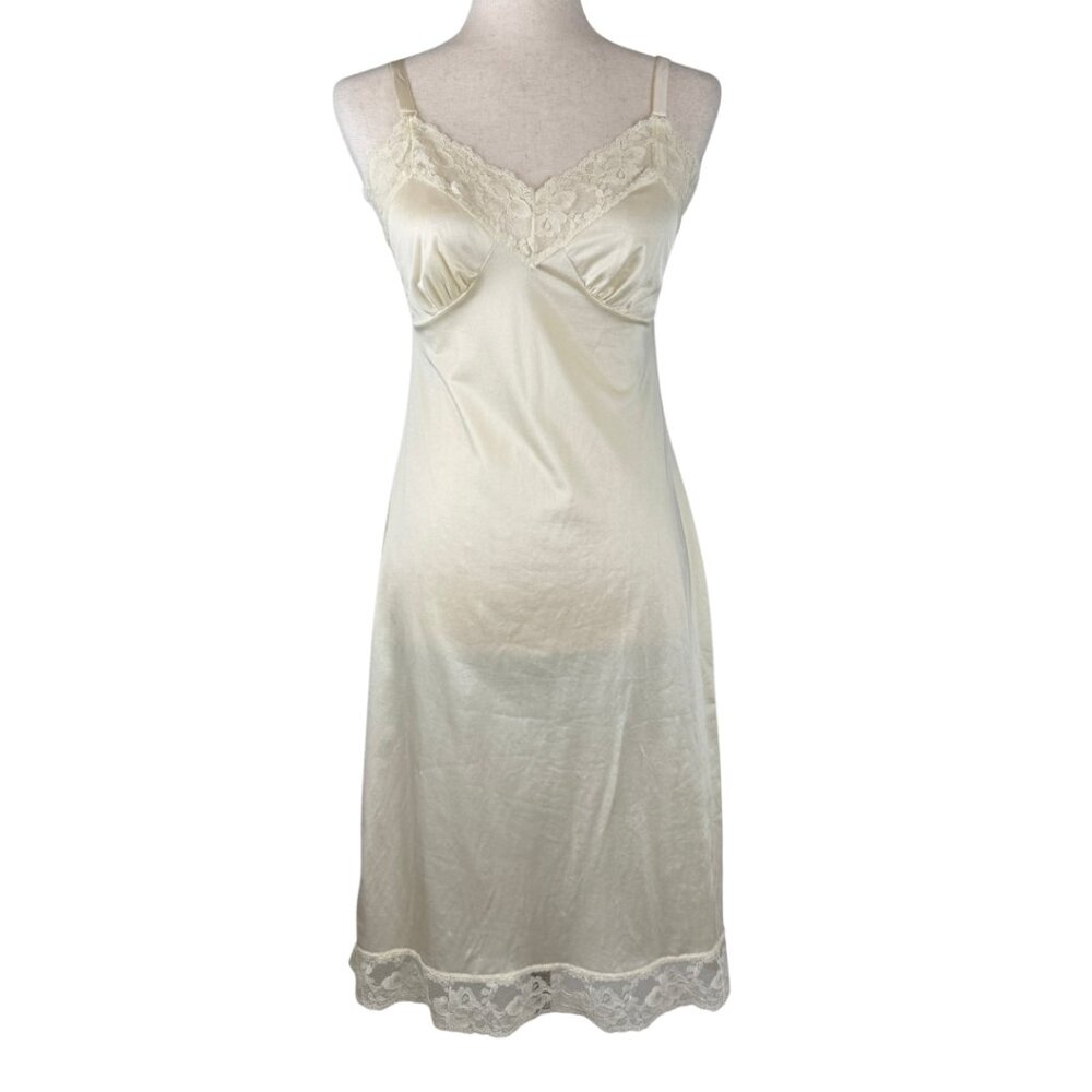 Vintage Ivory Lace Trim Slip Dress Adjustable Straps